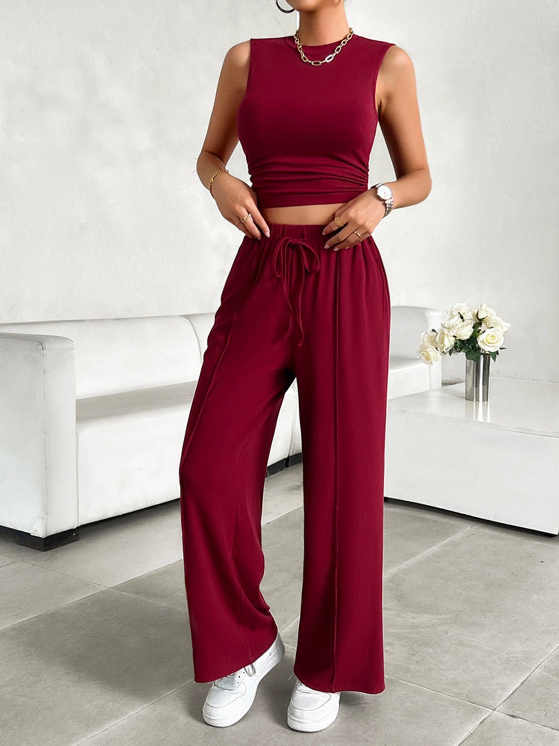 "Flounce" Drawstring Pants Set - Honey Dreams Boutique