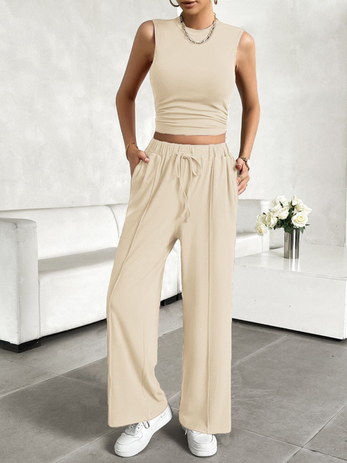 "Flounce" Drawstring Pants Set - Honey Dreams Boutique