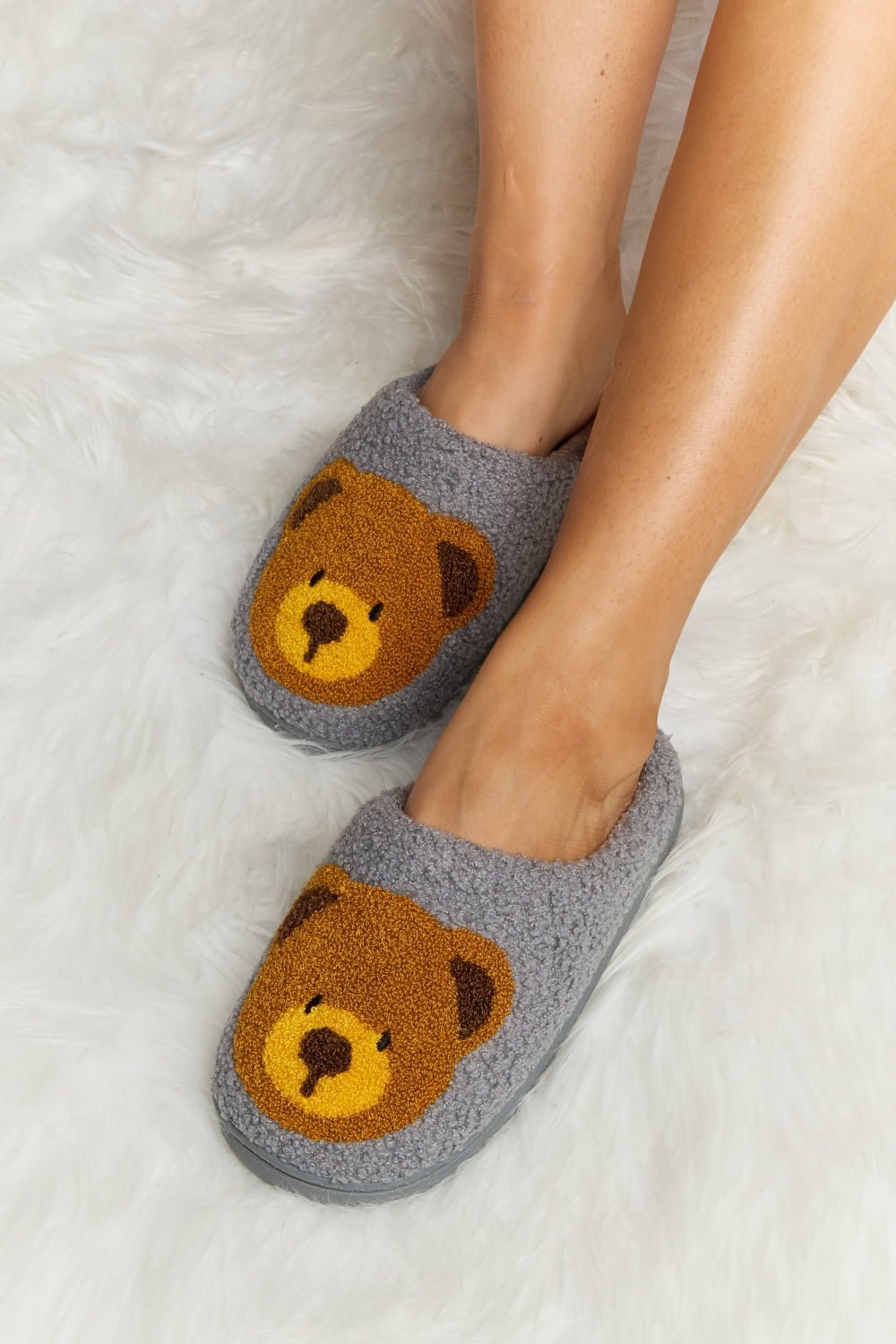 "Hey Teddy" Plush Slide Slippers - Honey Dreams Boutique