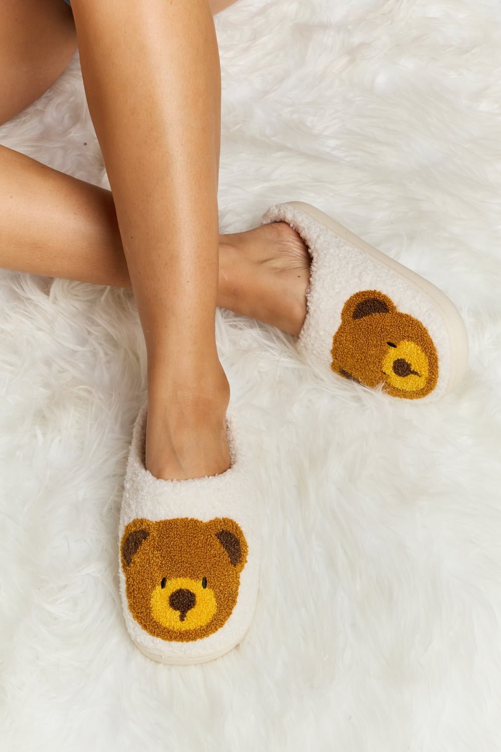 "Hey Teddy" Plush Slide Slippers - Honey Dreams Boutique