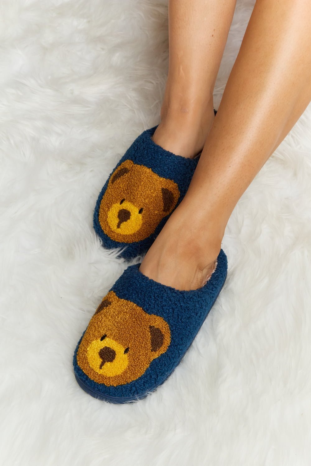 "Hey Teddy" Plush Slide Slippers - Honey Dreams Boutique