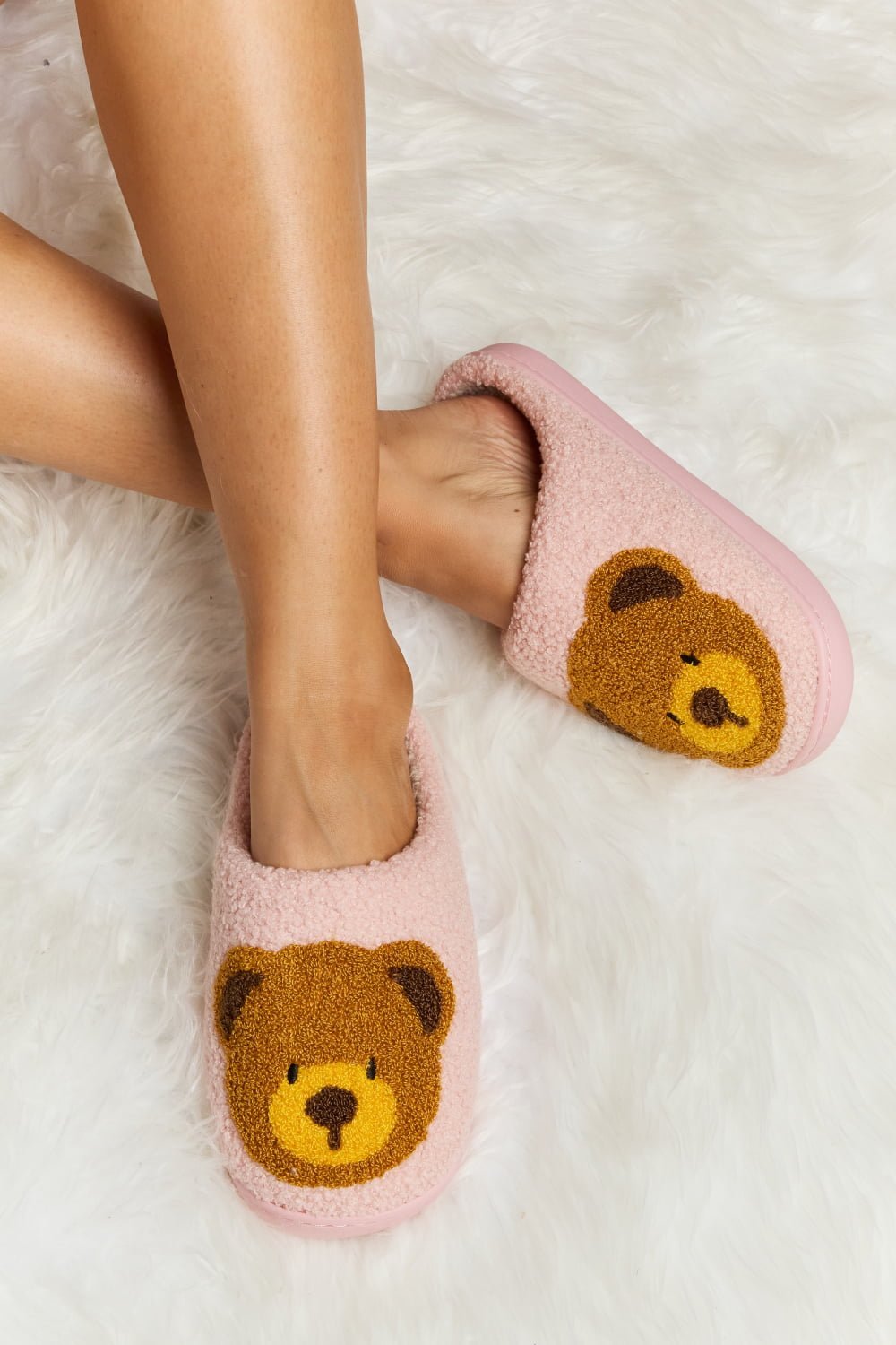 "Hey Teddy" Plush Slide Slippers - Honey Dreams Boutique