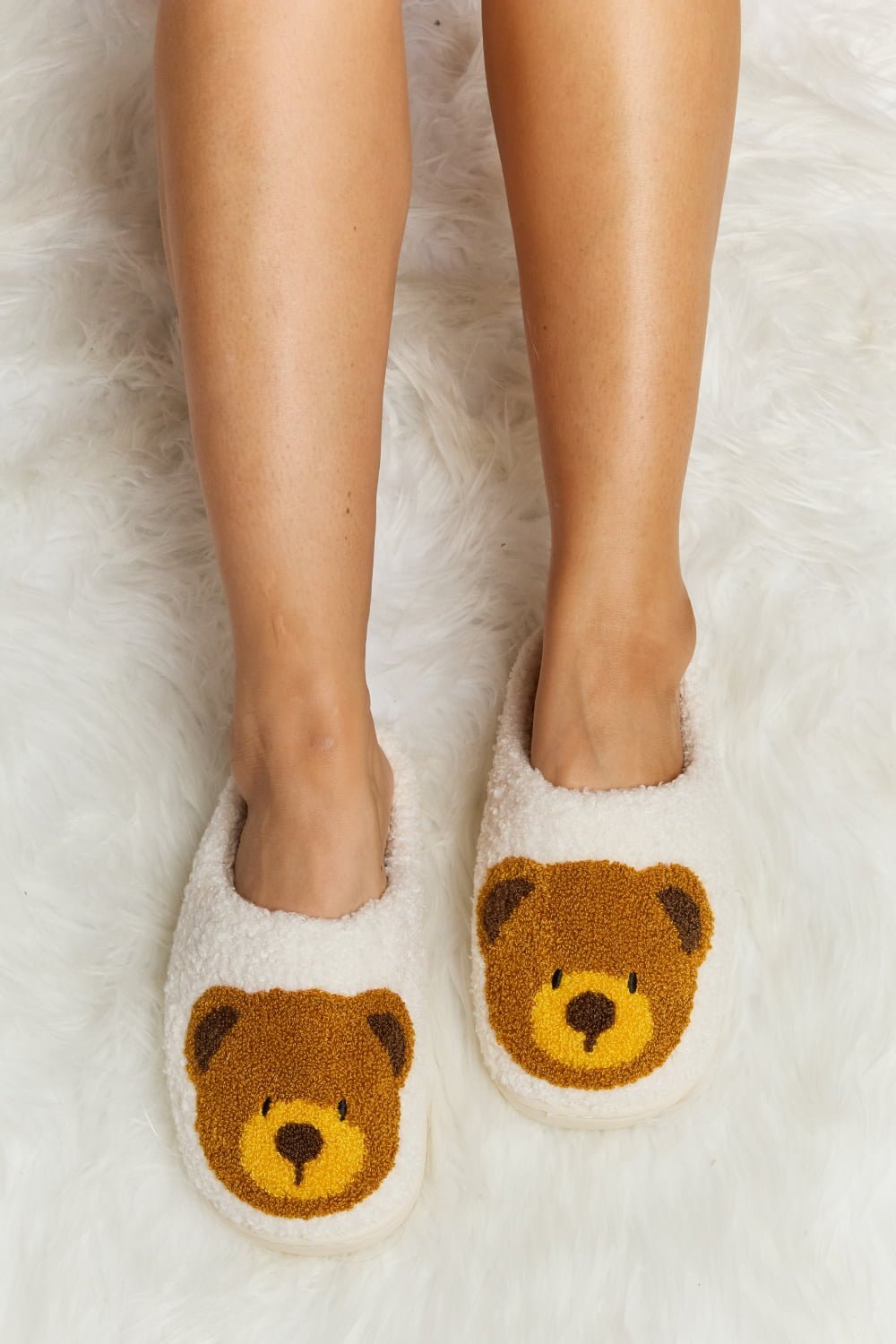 "Hey Teddy" Plush Slide Slippers - Honey Dreams Boutique