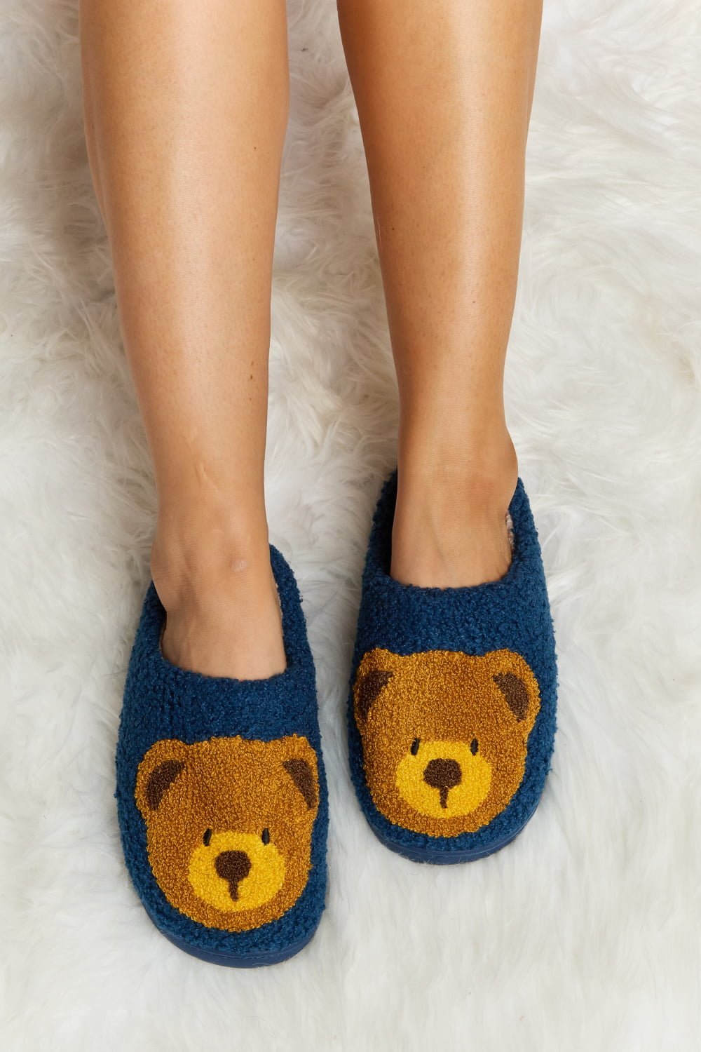 "Hey Teddy" Plush Slide Slippers - Honey Dreams Boutique