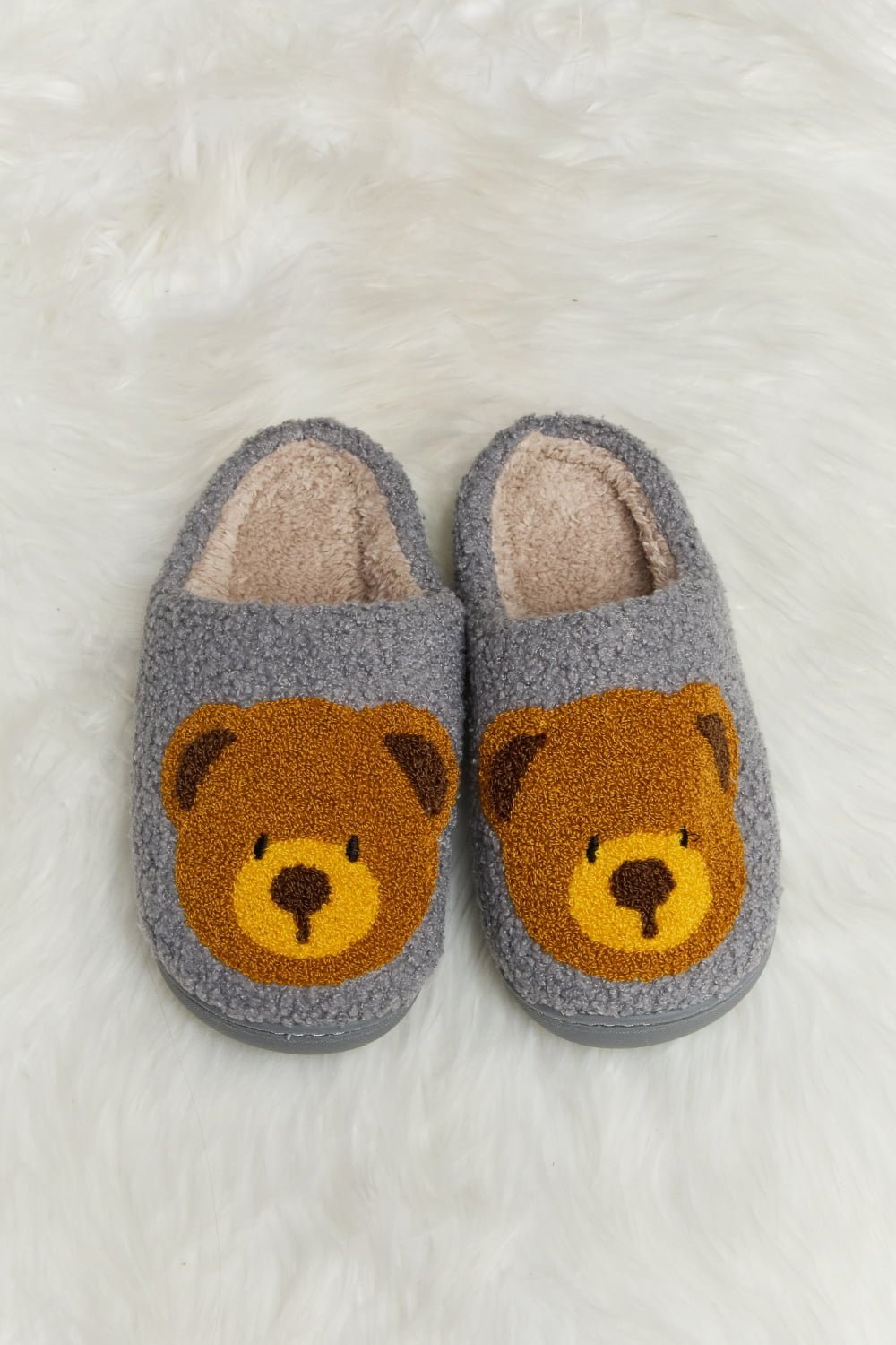 "Hey Teddy" Plush Slide Slippers - Honey Dreams Boutique