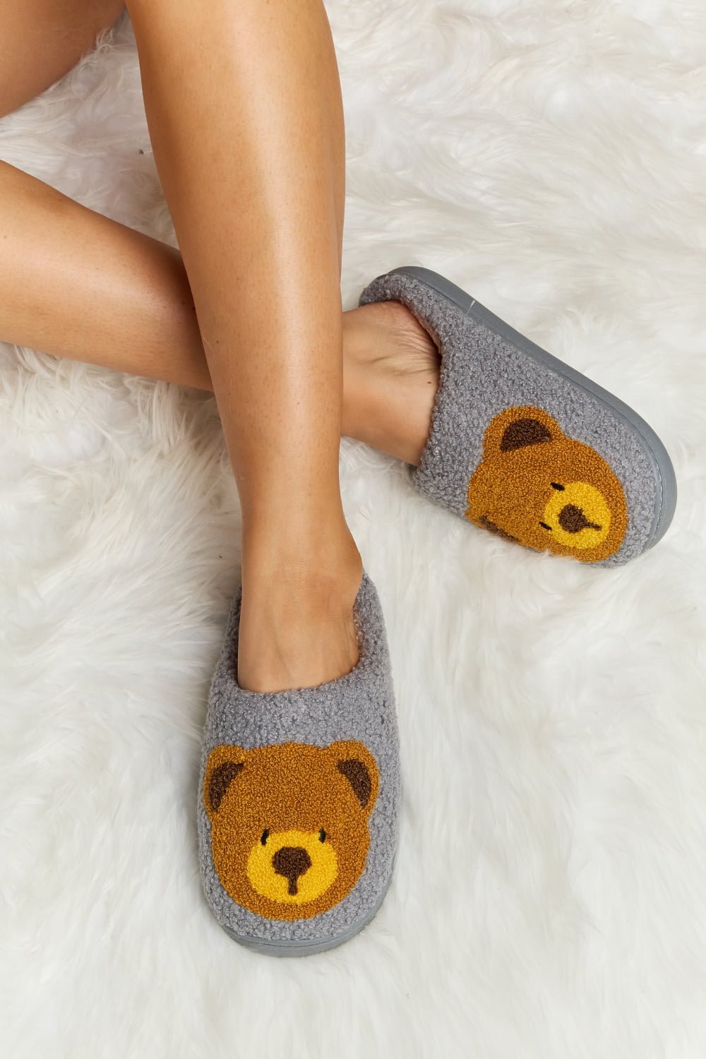 "Hey Teddy" Plush Slide Slippers - Honey Dreams Boutique