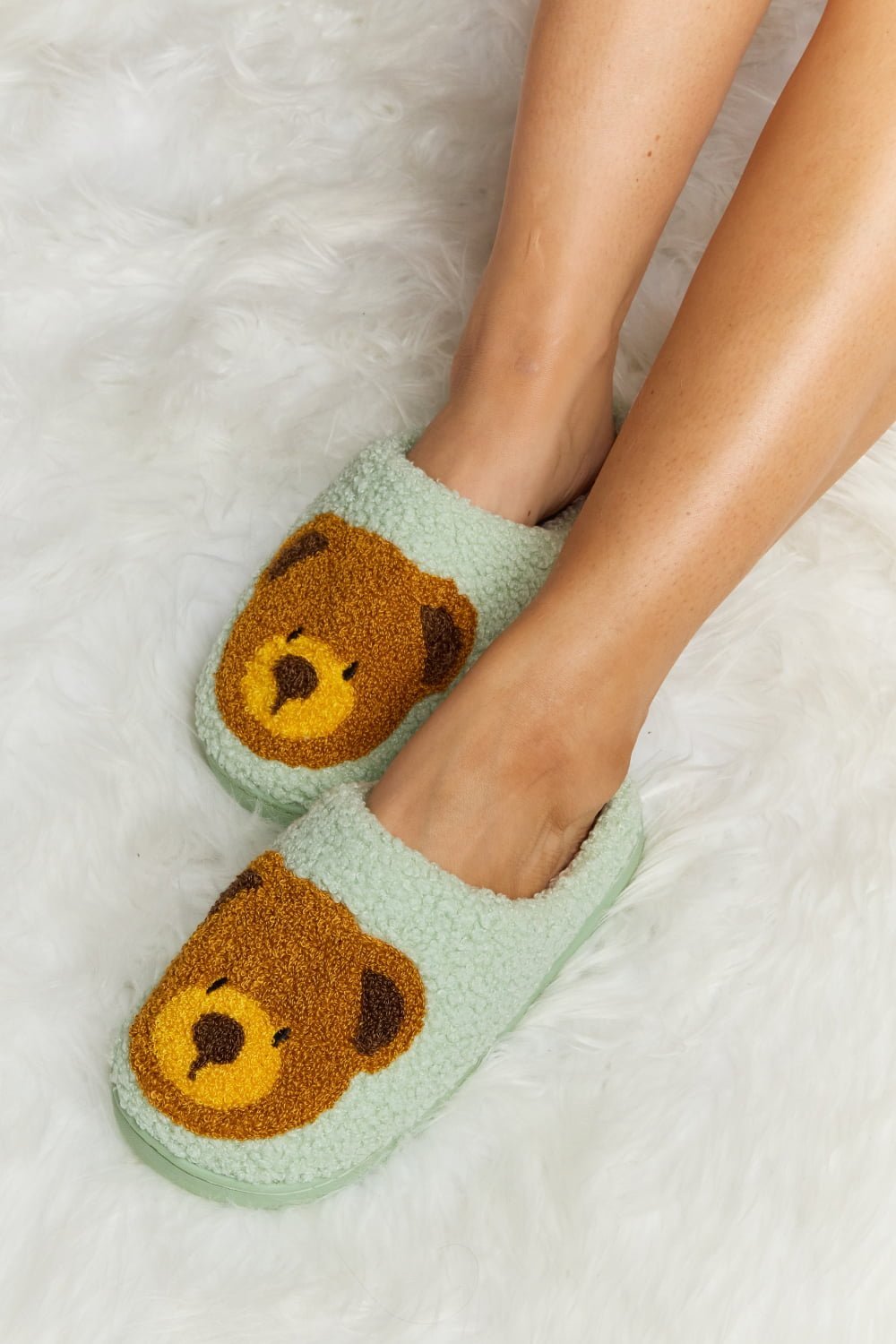 "Hey Teddy" Plush Slide Slippers - Honey Dreams Boutique