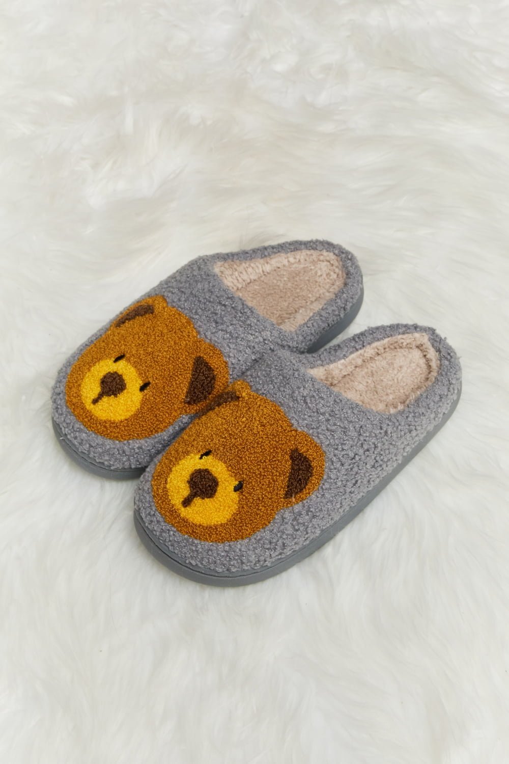 "Hey Teddy" Plush Slide Slippers - Honey Dreams Boutique