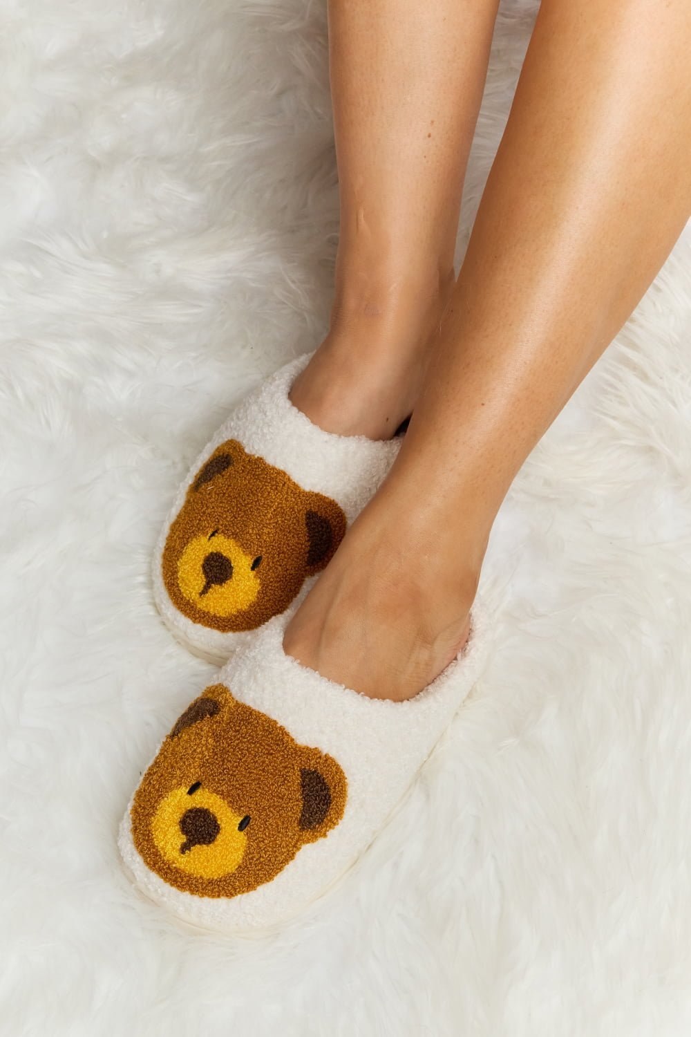 "Hey Teddy" Plush Slide Slippers - Honey Dreams Boutique