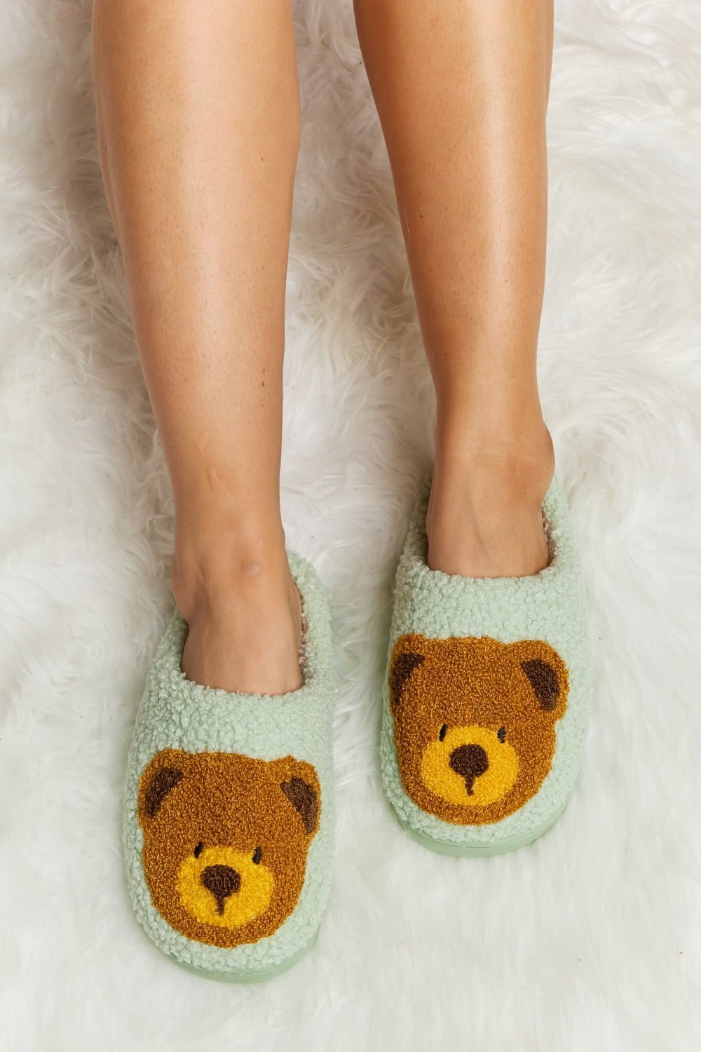 "Hey Teddy" Plush Slide Slippers - Honey Dreams Boutique