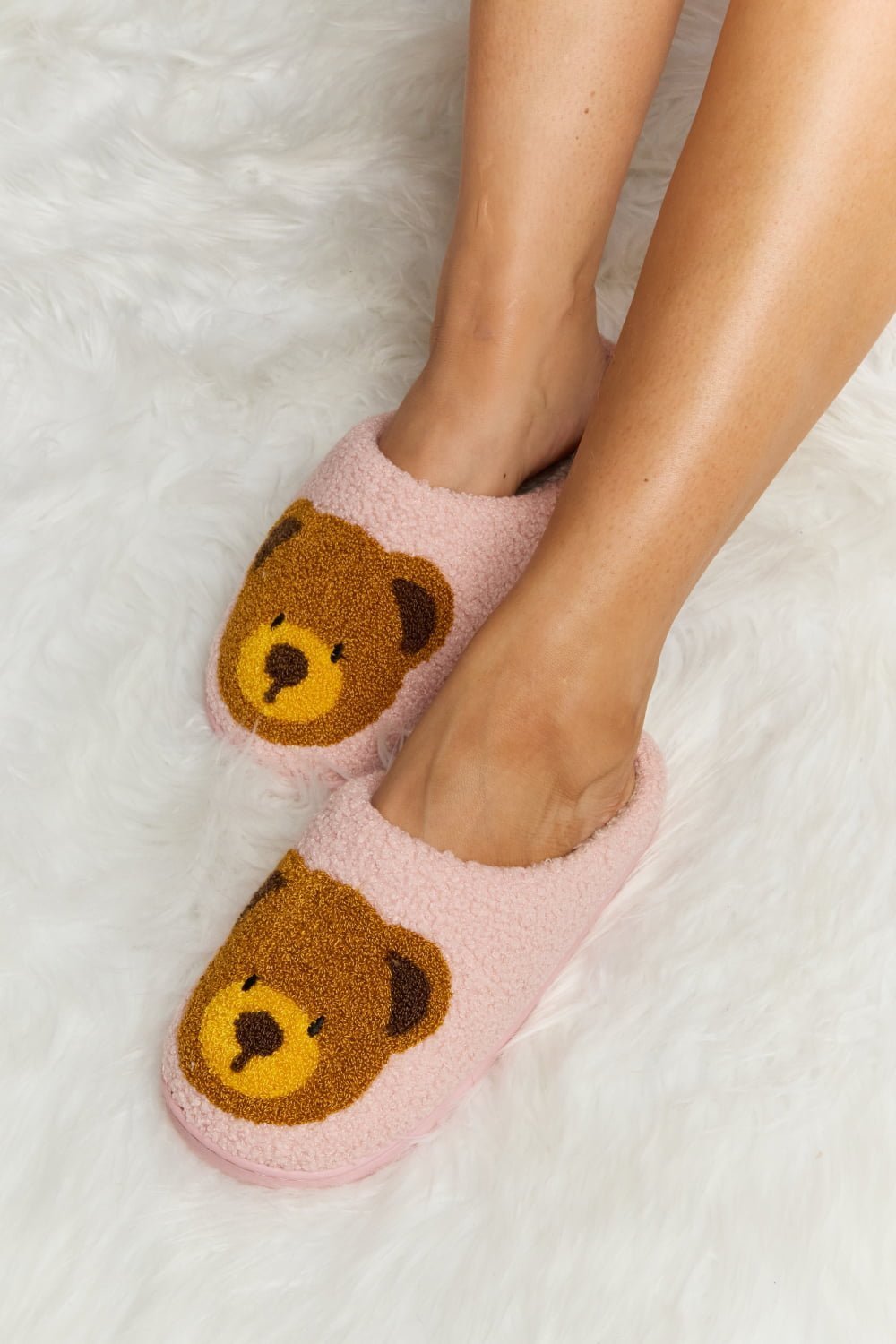 "Hey Teddy" Plush Slide Slippers - Honey Dreams Boutique