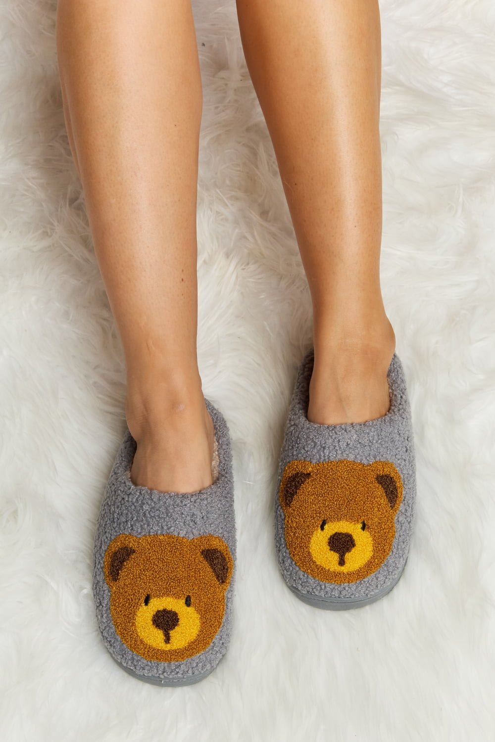 "Hey Teddy" Plush Slide Slippers - Honey Dreams Boutique