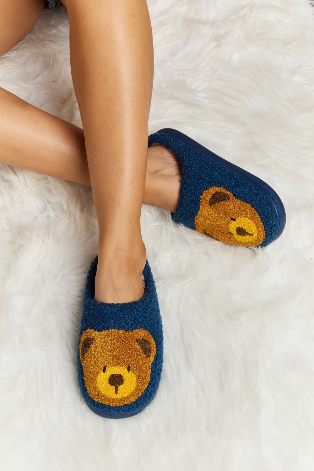 "Hey Teddy" Plush Slide Slippers - Honey Dreams Boutique