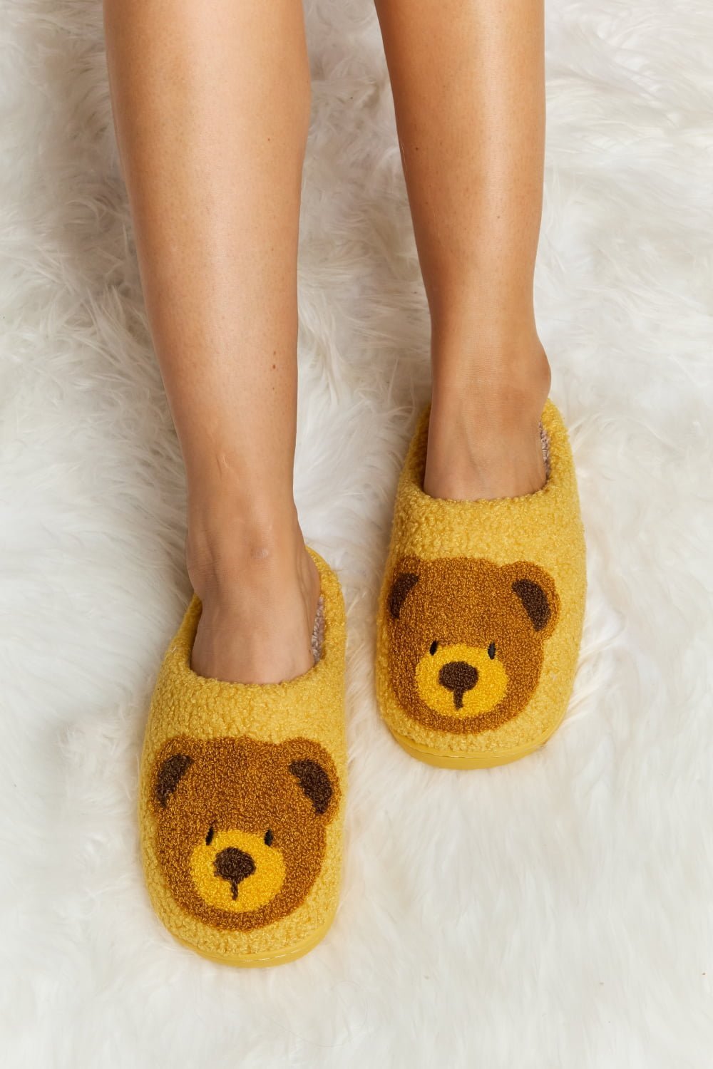 "Hey Teddy" Plush Slide Slippers - Honey Dreams Boutique