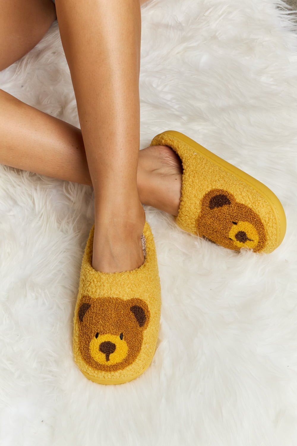 "Hey Teddy" Plush Slide Slippers - Honey Dreams Boutique