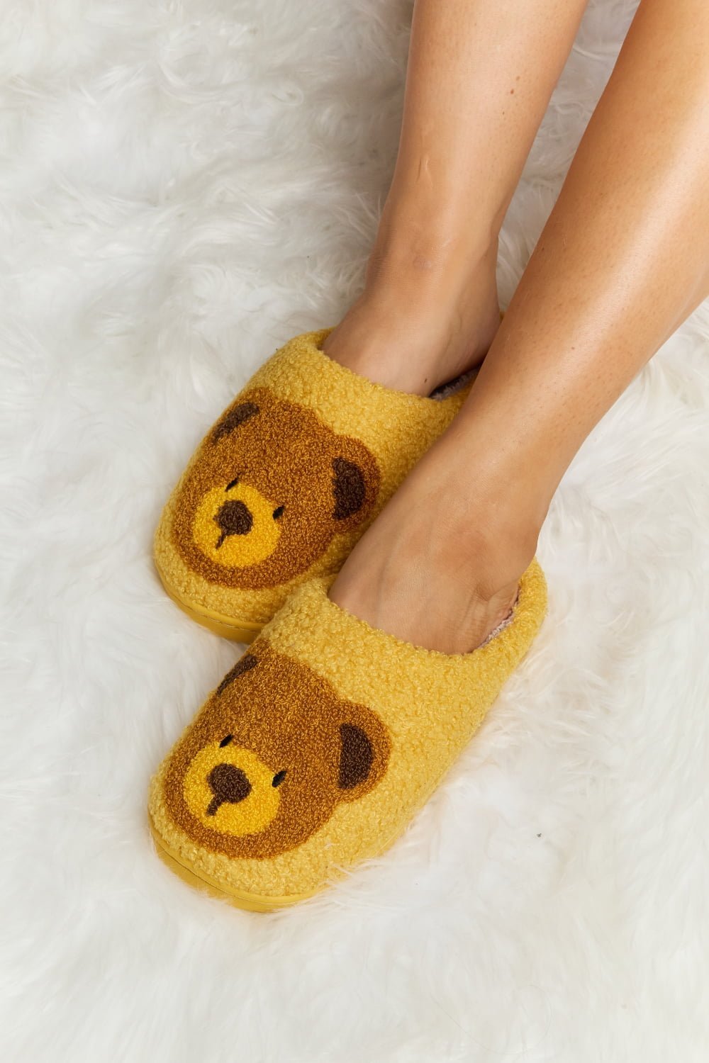 "Hey Teddy" Plush Slide Slippers - Honey Dreams Boutique