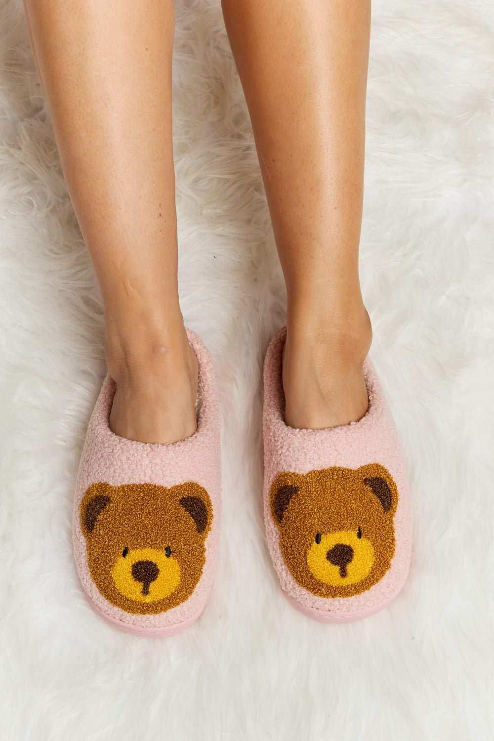 "Hey Teddy" Plush Slide Slippers - Honey Dreams Boutique